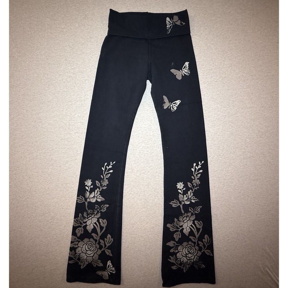 Party Stretch Leggings Athletic Wear For Juniors Size Small Black With Butterfly